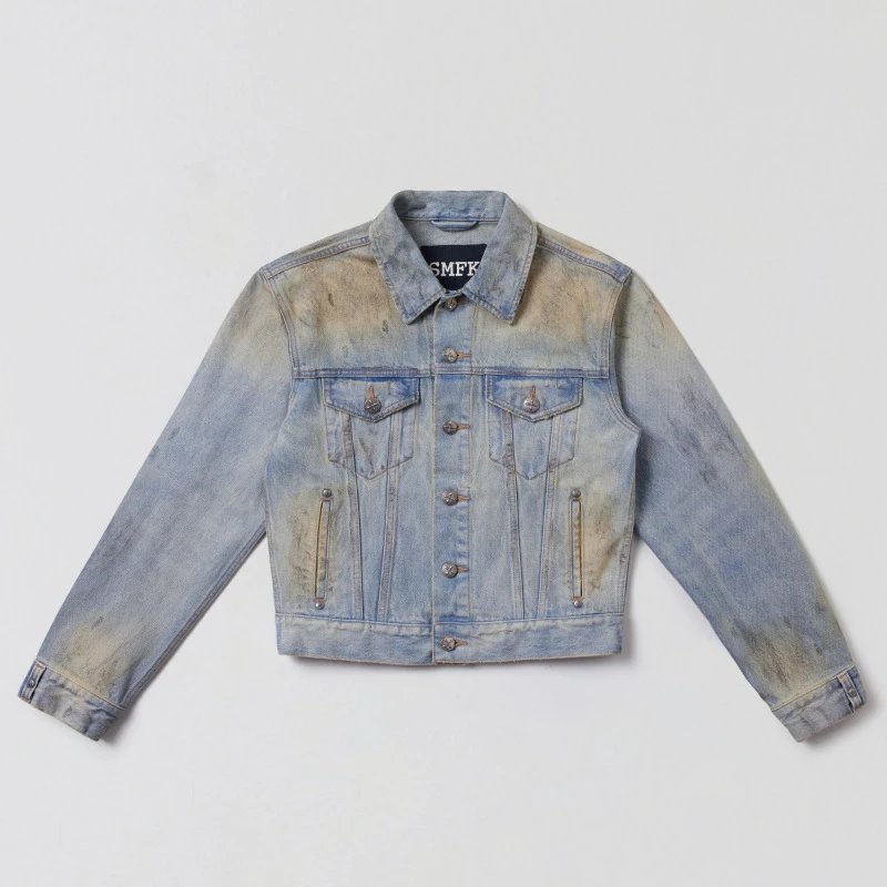 SMF Distressed Cropped Denim Jacket Blue - 6