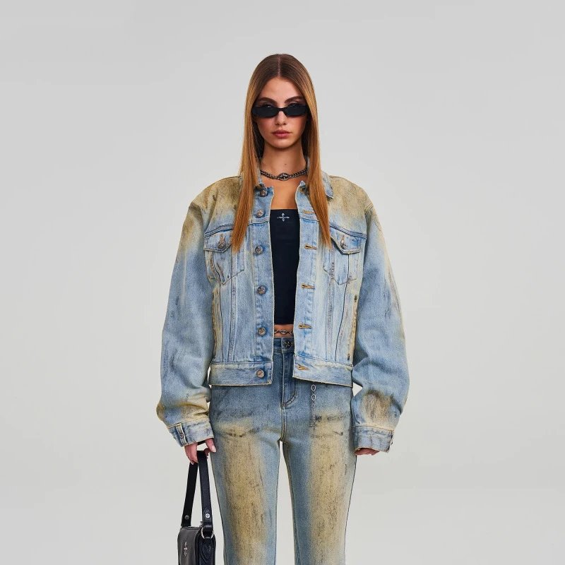 SMF Distressed Cropped Denim Jacket Blue - 5