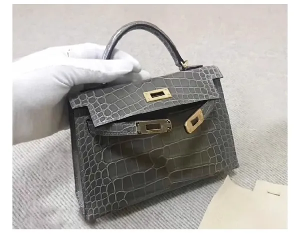 Hermès Mini Kelly II Black Crocodile Leather with Gold Hardware Handbag - 19