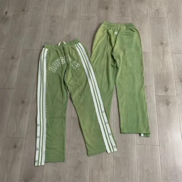 Design Rough 'AV' Track Pants Olive Green with White Stripes and Studs Sweatpants - 1