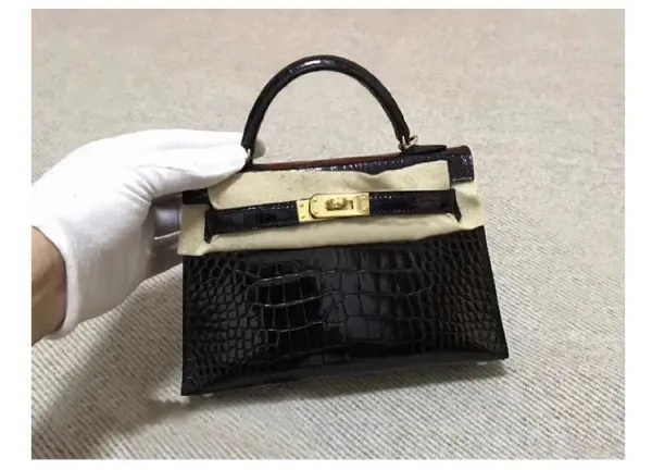 Hermès Mini Kelly II Black Crocodile Leather with Gold Hardware Handbag - 21