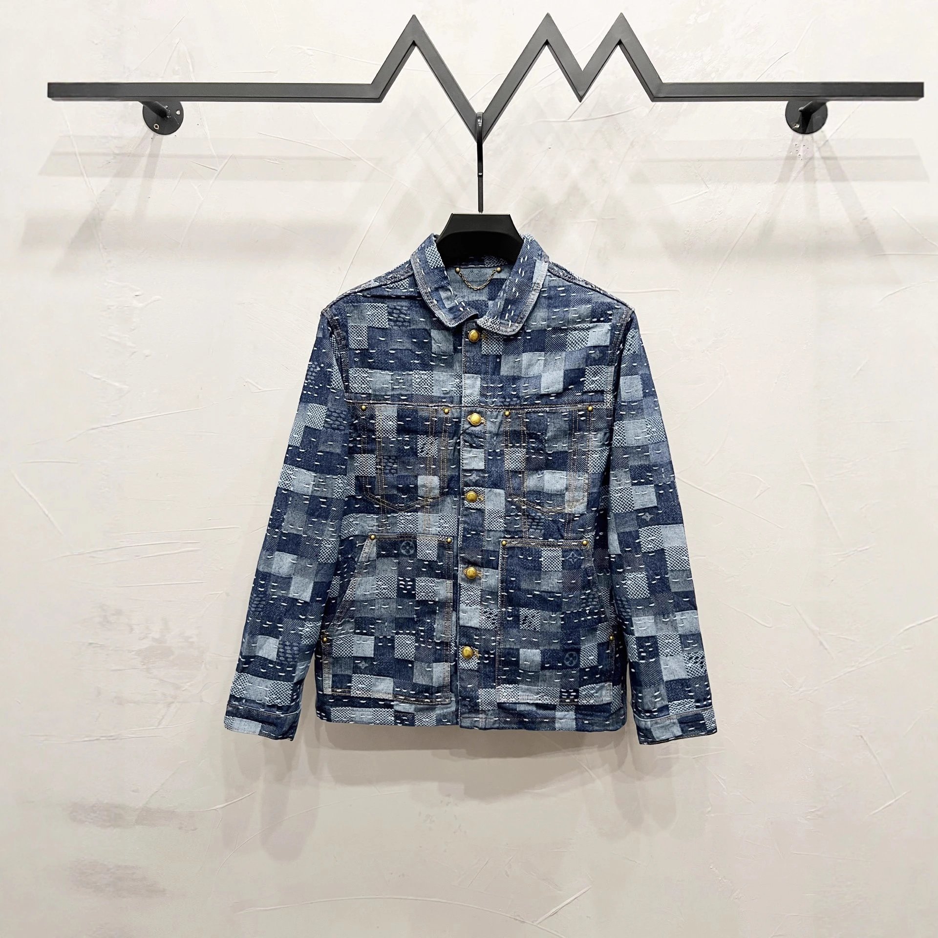 Design Patchwork Denim Jacket Light Blue Multicolor - 9