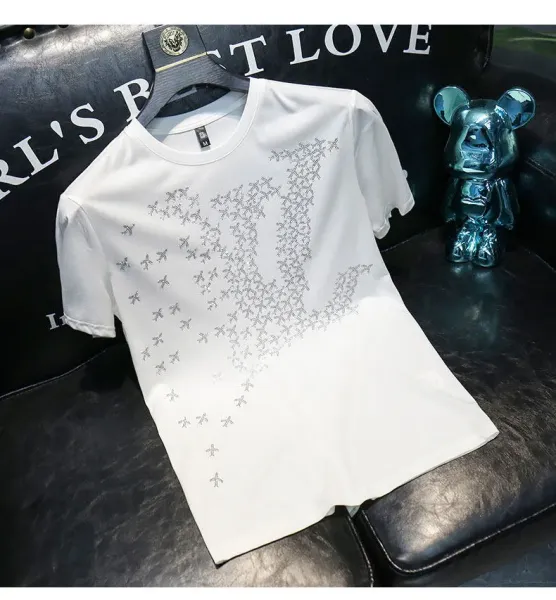 Design LV-Inspired Crystal Embroidery White T-Shirt Tops.t Shirts - 9