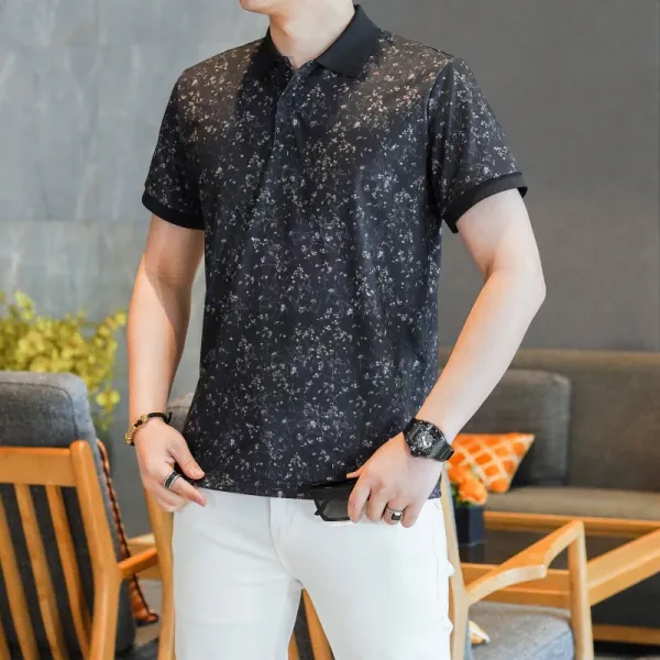 Design Floral Print Polo Shirt and Embroidered Logo Pants Set Casual Set - 10
