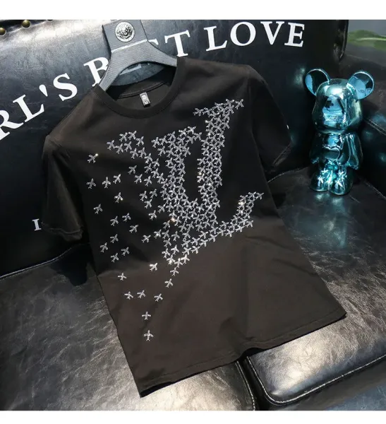 Design LV-Inspired Crystal Embroidery White T-Shirt Tops.t Shirts - 7