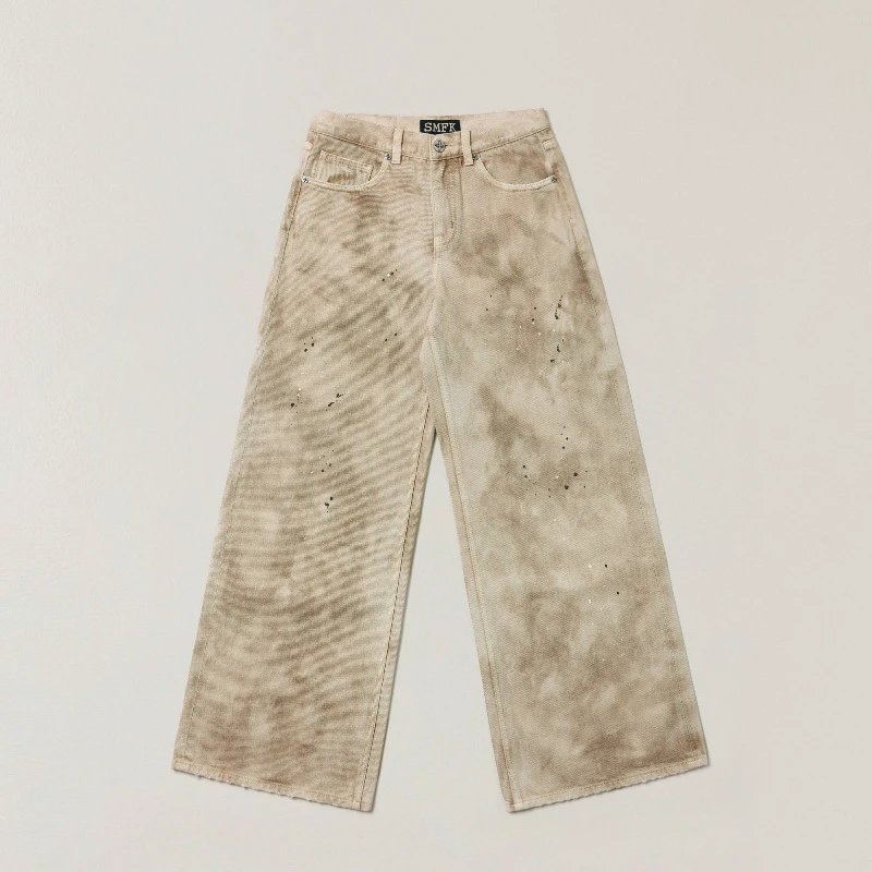 SMF Acid Wash Wide-Leg Jeans Beige