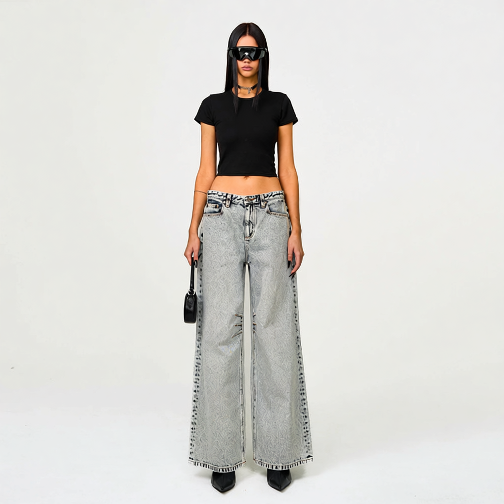 Design EMFK Wide-Leg Distressed Black Jeans - 5