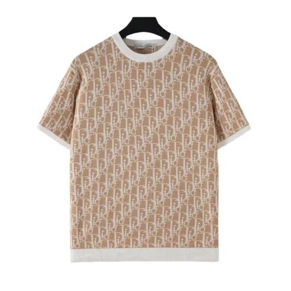 Dior Oblique Knit T-Shirt Beige and White - 1