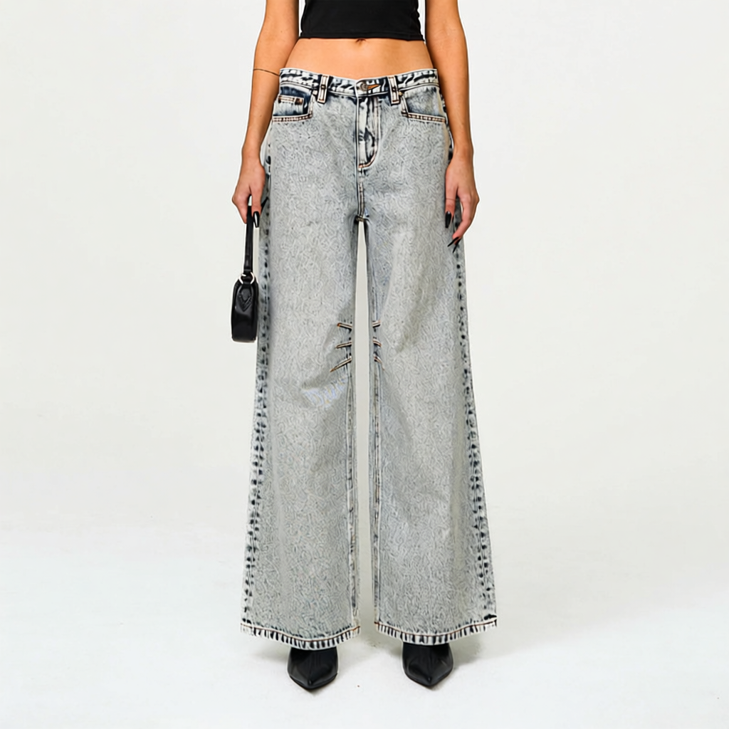 Design EMFK Wide-Leg Distressed Black Jeans - 7