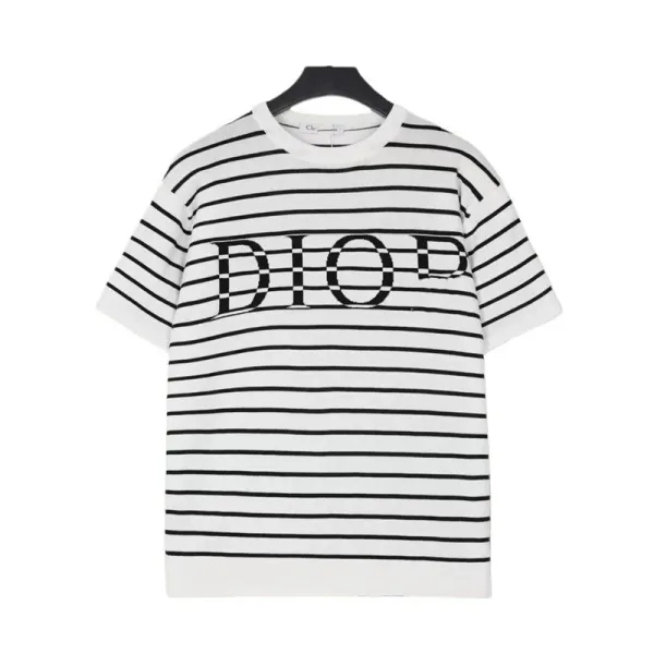 Dior Striped Logo Knit T-Shirt White / Black - 1