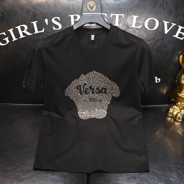 Versace Medusa Crystal Embellished Black T-Shirt - 1