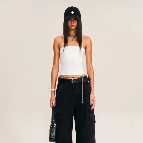 Design Denim Bandeau Top Black Vest Top - 14