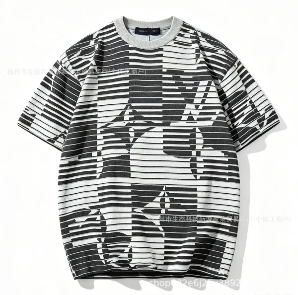 Design Checker Texture T-Shirt White with Green Stripes - 8
