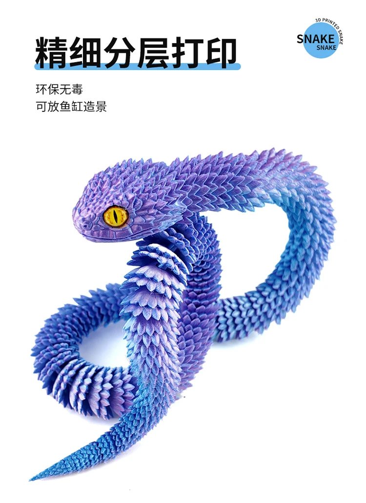 Design 3D Printed Snake Sculpture Red Blue Gradient Accessories - 9
