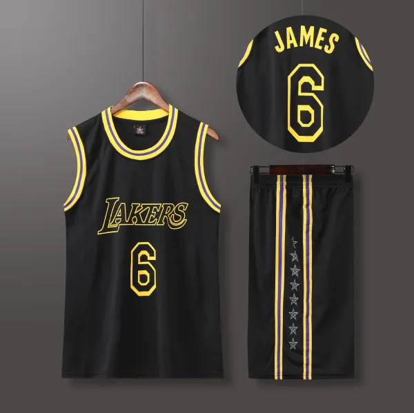 Los Angeles Lakers LeBron James #6 Black Jersey Set - 1