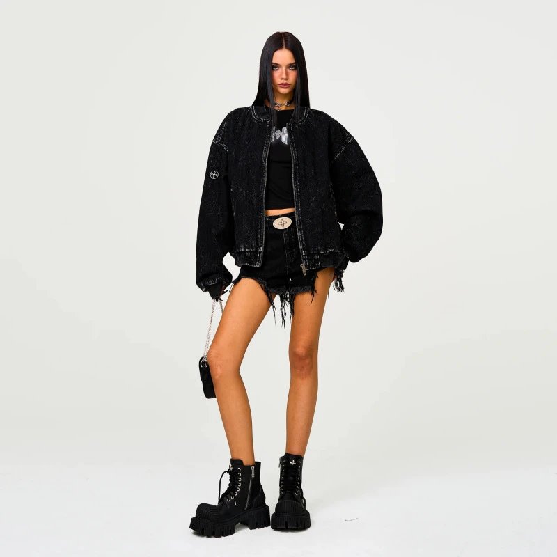 Design MFF Denim Bomber Jacket Black Denim Jacket - 5