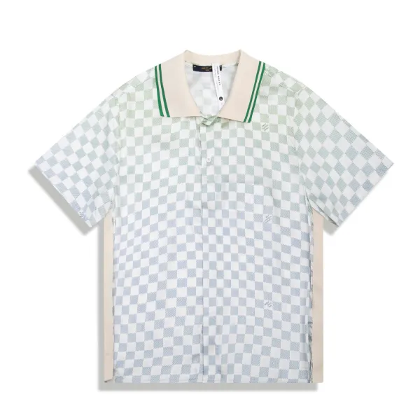 Design Checkerboard Polo Shirt in Mint Green and White Tops.polo - 1