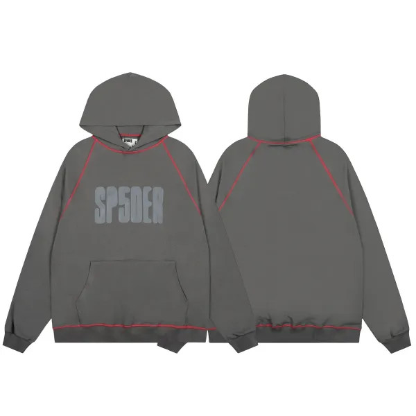 SP5DER Oversized Hoodie Gray with Red Stitching - 1