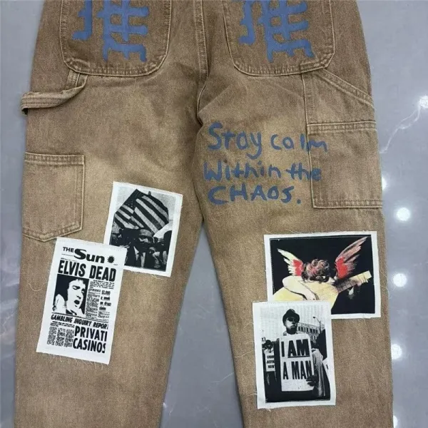 Design Newspaper Patchwork Distressed Black Jeans - 18