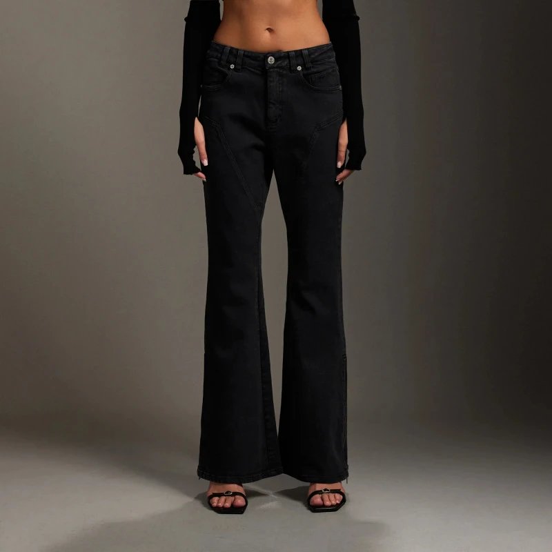 Design Flared Zip-Trim Jeans Light Gray - 5
