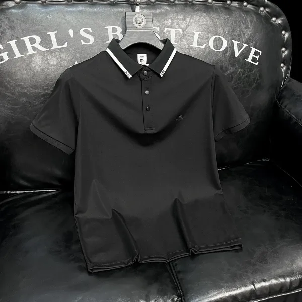 Design Classic Contrast Collar Polo Black Tops.polo - 3