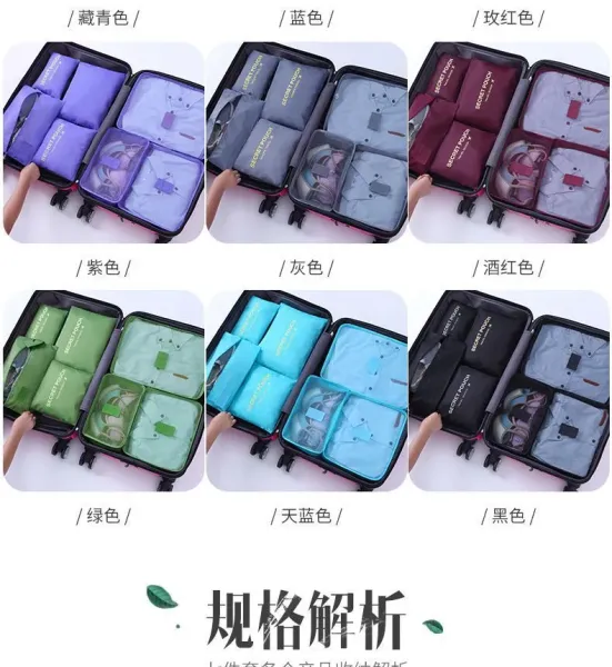 Design Secret Pouch Travel Organizer Set Navy Blue Packing Cubes Travel Bags - 14