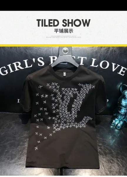 Design LV-Inspired Crystal Embroidery White T-Shirt Tops.t Shirts - 6