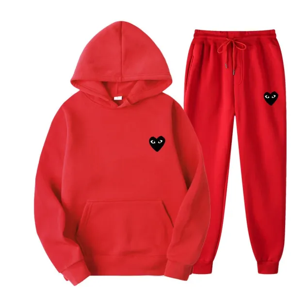 Comme des Garçons Play Heart Logo Red Hoodie and Sweatpants Set - 1
