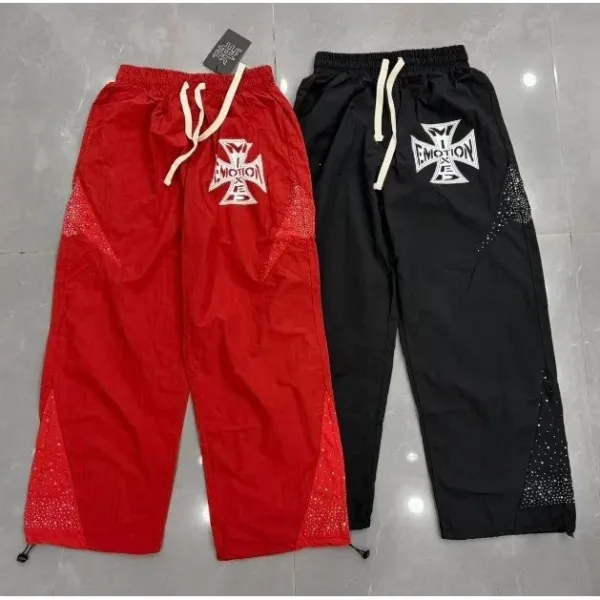 Design EMOTION A.B. Cross Logo Track Pants Red and Black Sweatpants - 1