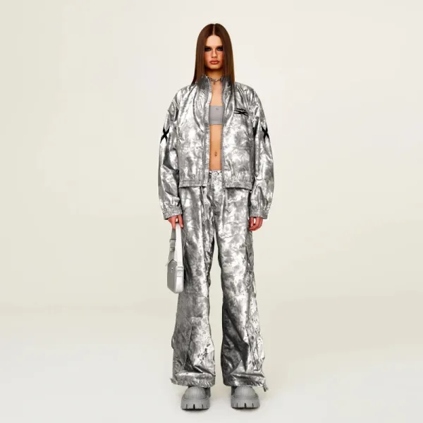 SMF SMFK X Logo Metallic Silver Windbreaker Jacket Outerwear - 9