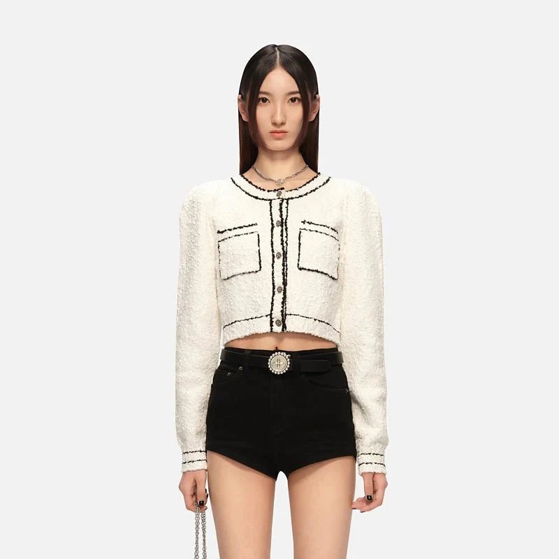 SMF SMFK Tweed-Trimmed Cropped Cardigan White Outerwear.cardigan - 8