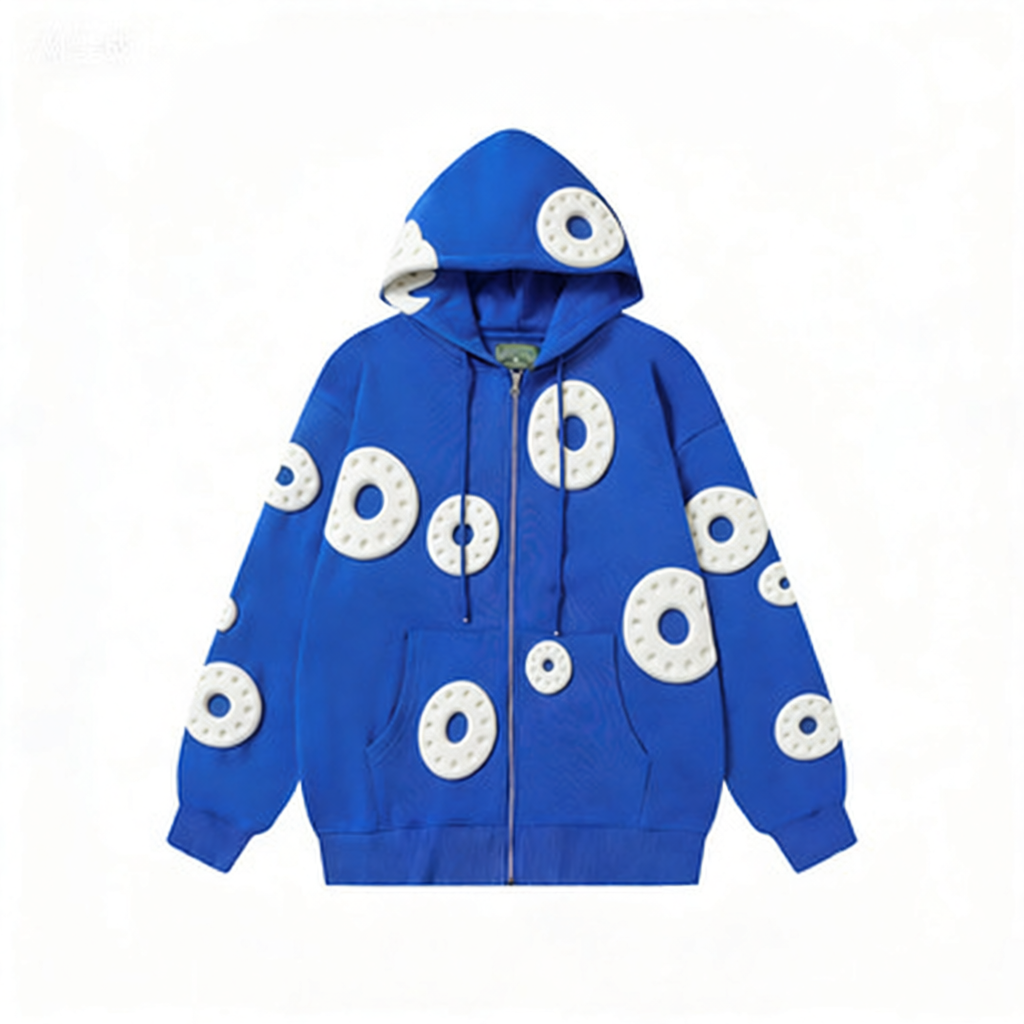 Design Cotton Floral Embossed Hoodie White - 4