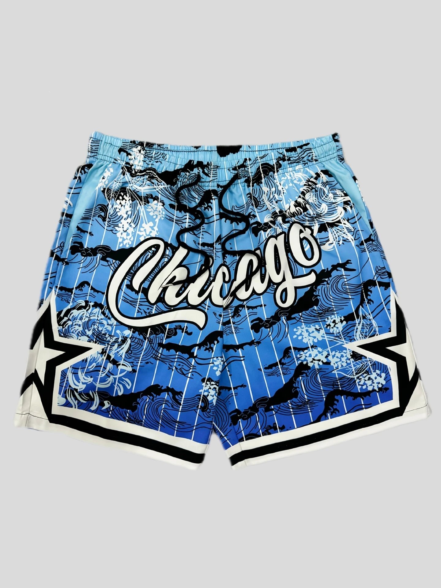 Chicago Bulls x Custom Wave Print Basketball Shorts Blue