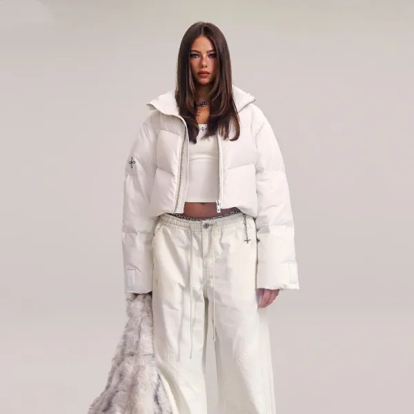 Design Cropped Puffer Jacket Beige Outerwear - 10