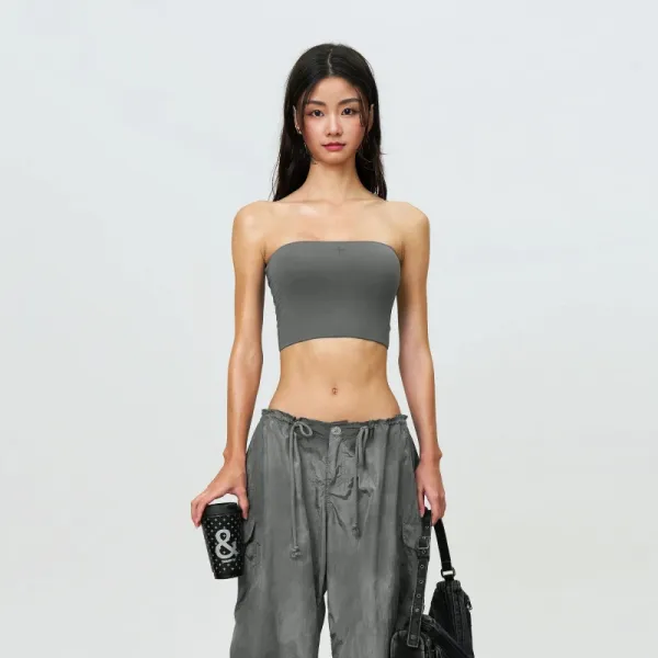 Design Minimalist Cross Logo Tube Top Gray Vest Top - 7