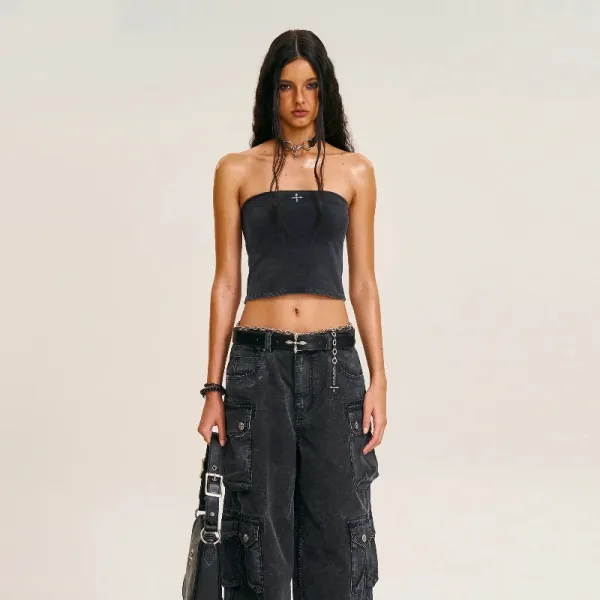 Design Denim Bandeau Top Black Vest Top - 3
