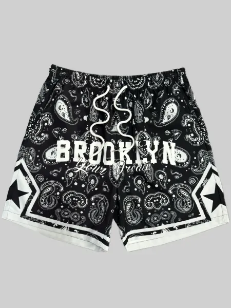 Design Brooklyn Your Dredin Paisley Print Drawstring Shorts Black / White Shorts - 1
