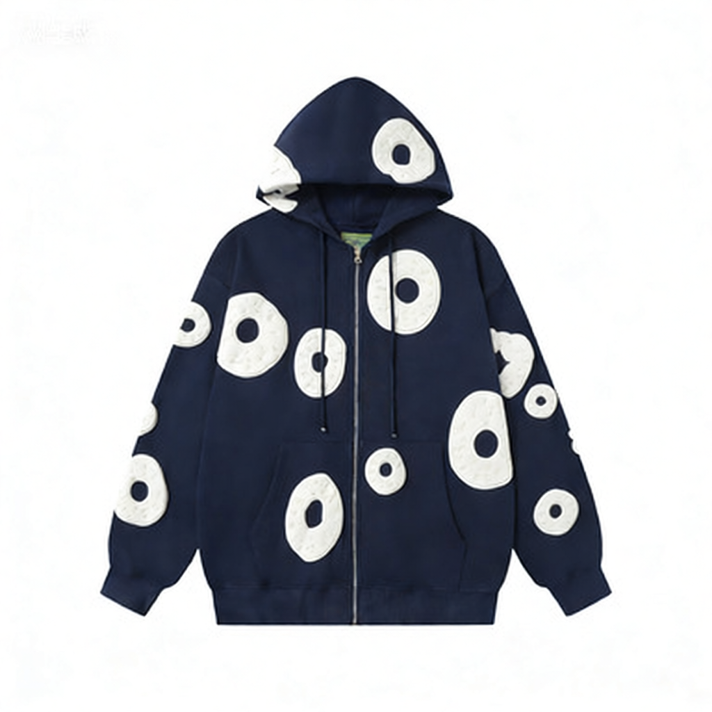 Design Cotton Floral Embossed Hoodie White - 15