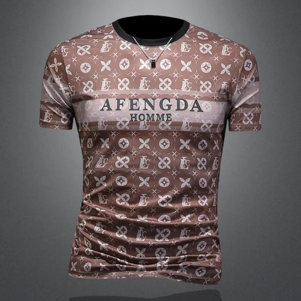 Design AFENGDA Homme Monogram Print Brown T-Shirt T-Shirts - 1