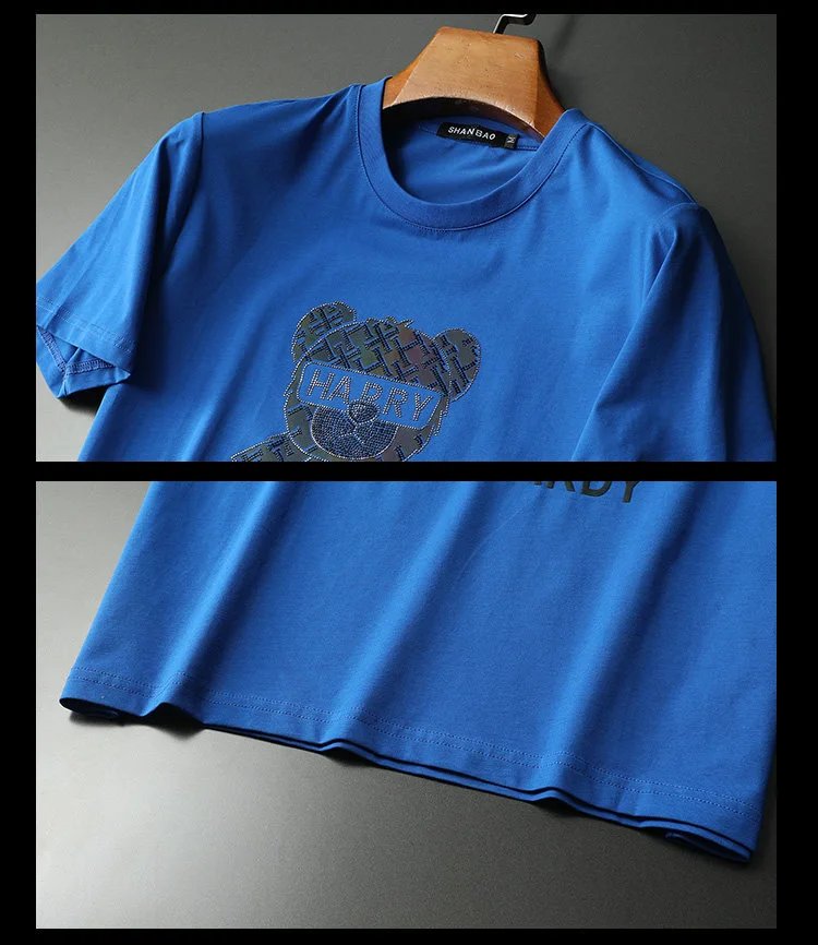 Design SHANBAO Bear Graphic Print Blue T-Shirt T-Shirts - 19