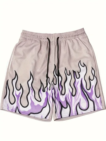 Design Puzzle Print Drawstring Shorts Black - 7