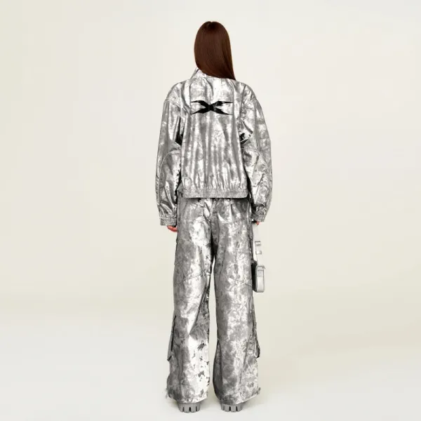 SMF SMFK X Logo Metallic Silver Windbreaker Jacket Outerwear - 10