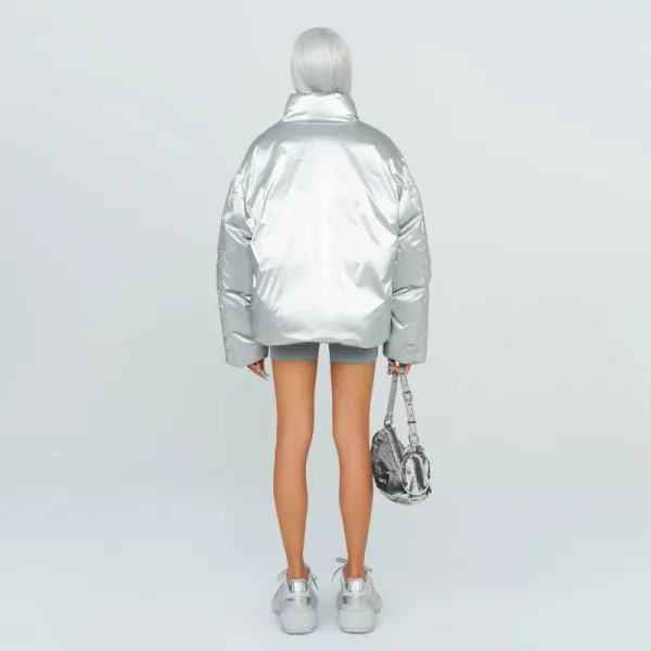 Design Metallic Silver Puffer Jacket Outerwear.jacket - 5
