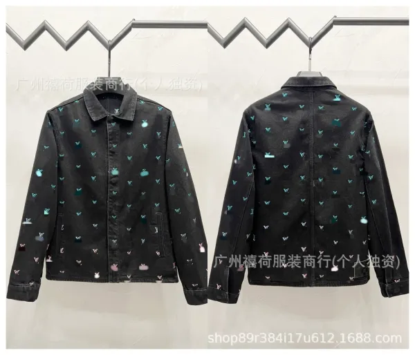 Design Monogram Print Denim Jacket Black Multicolor - 1