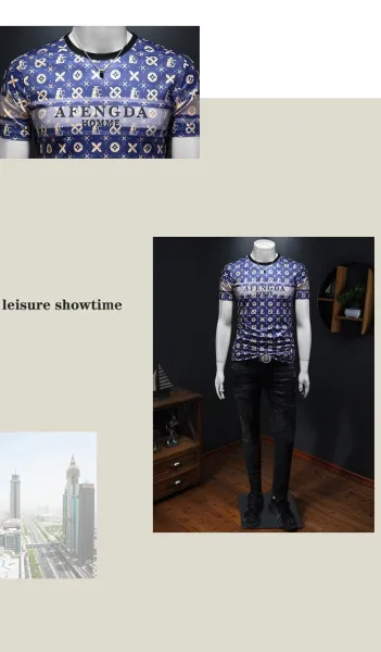 Design AFENGDA Homme Monogram Print Brown T-Shirt T-Shirts - 23