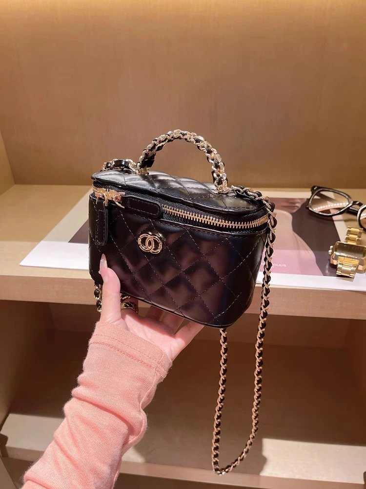 Chanel Mini Coco Handle Black Quilted Leather Chain Handbag - 26