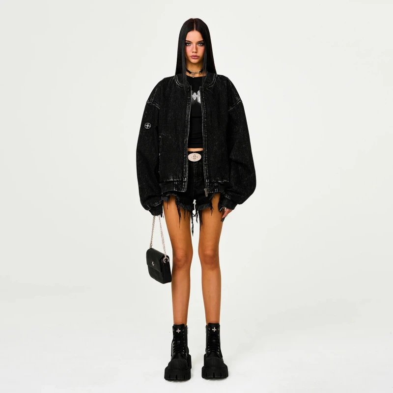 Design MFF Denim Bomber Jacket Black Denim Jacket - 3