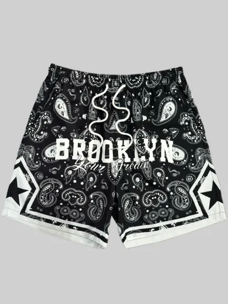 Design Puzzle Print Drawstring Shorts Black - 27