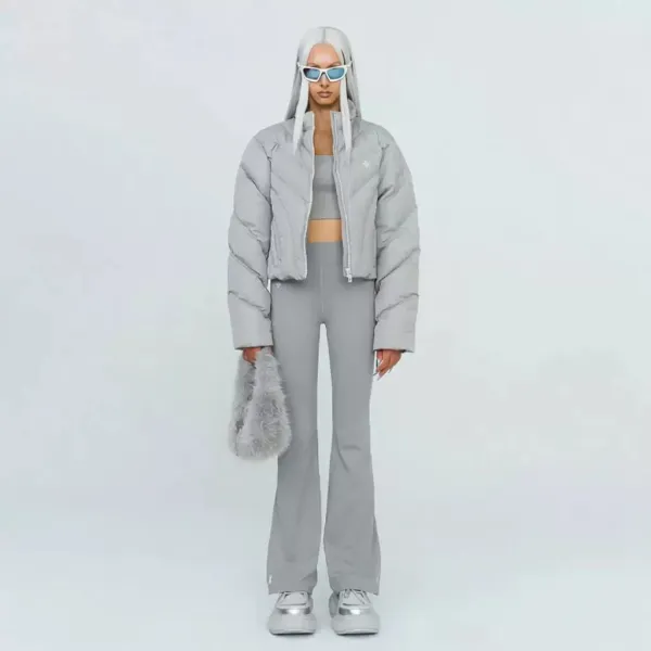 Design Quilted Cropped Puffer Jacket Light Gray Outerwear.jacket - 2