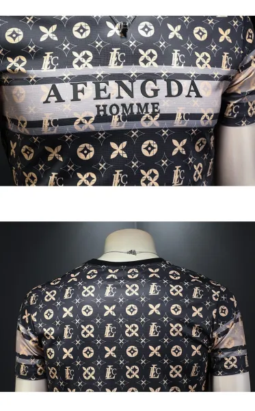 Design AFENGDA Homme Monogram Print Brown T-Shirt T-Shirts - 31